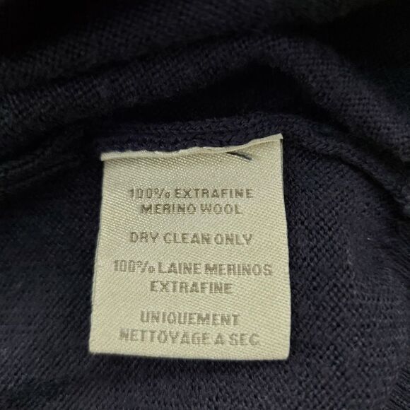 TD Thomas Dean Merino Wool Sweater Pullover Mens XL Navy 1/4 Button High Neck - Picture 8 of 11